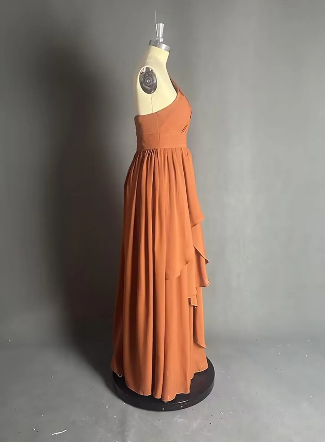 Sukleet One Shoulder Bridesmaid Dresses Long for Women Ruffles Chiffon A Line Formal Wedding Guest Dress