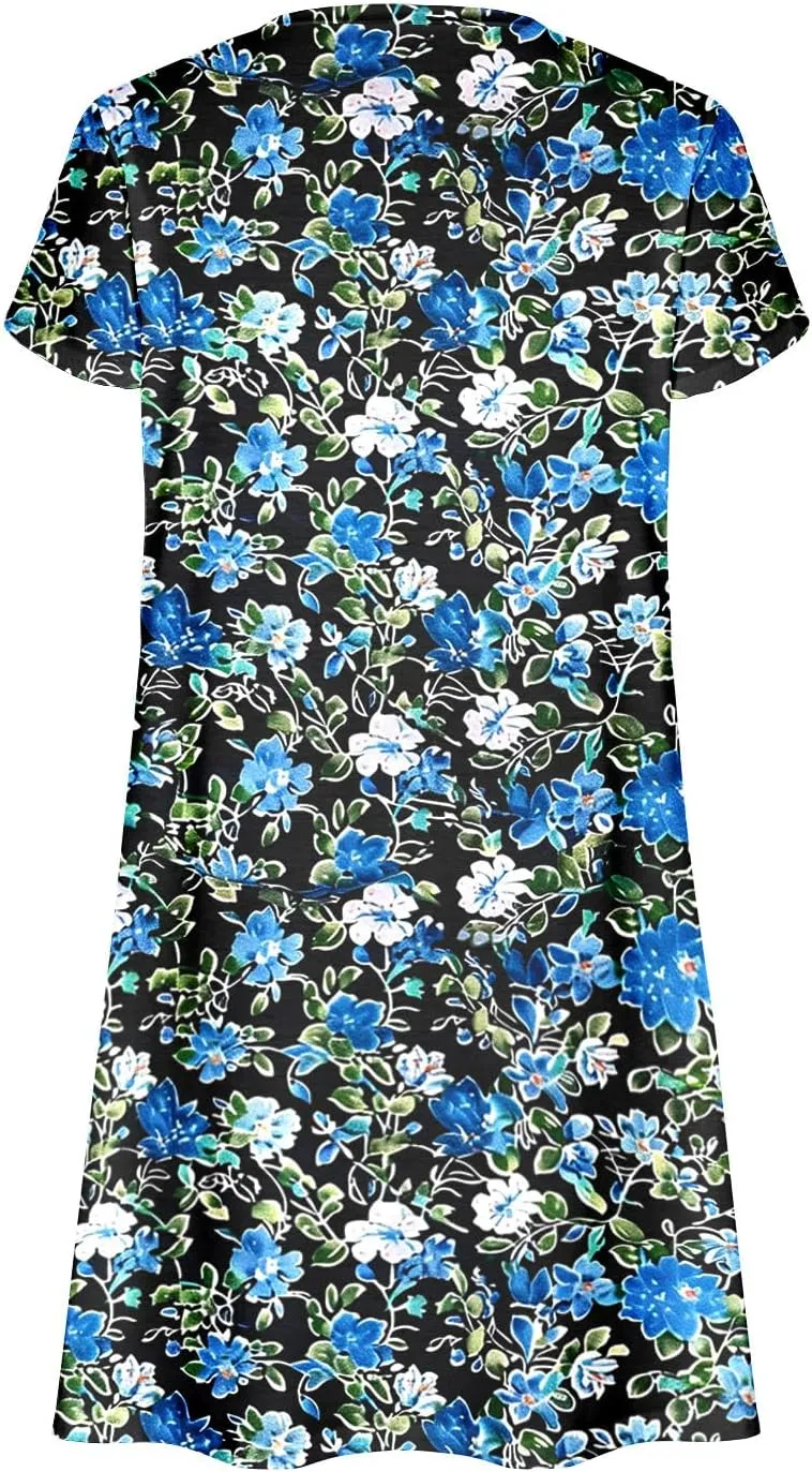 Summer Beach Dresses for Women Short Sleeve Floral Beach Dress V Neck Ruffle Dress Business Casual Outfits