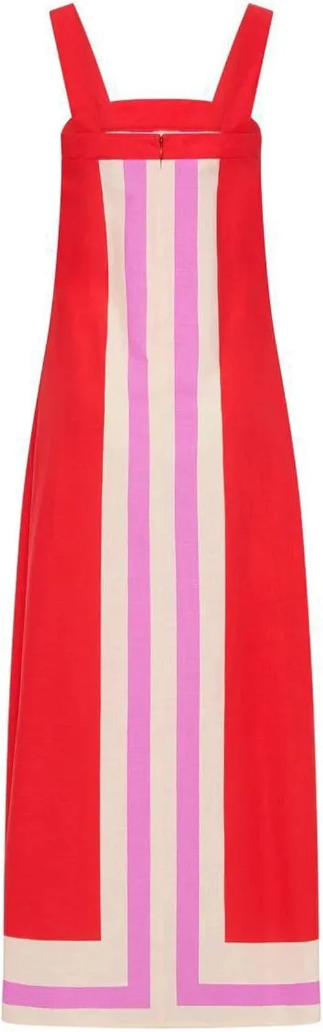 Summer Color Blocks Dresses for Women Spaghetti Straps Baggy Midi Dress Sleeveless Casual Trendy Vacation Beach Dress