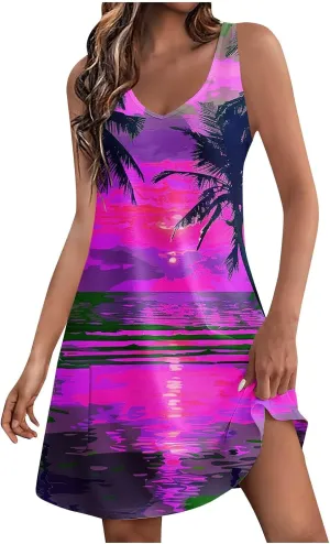 Summer Dress for Women 2025 Casual Cold Shoulder Beach Mini Dresses Sexy V Neck Flowy Sundress Loose Tank Dress