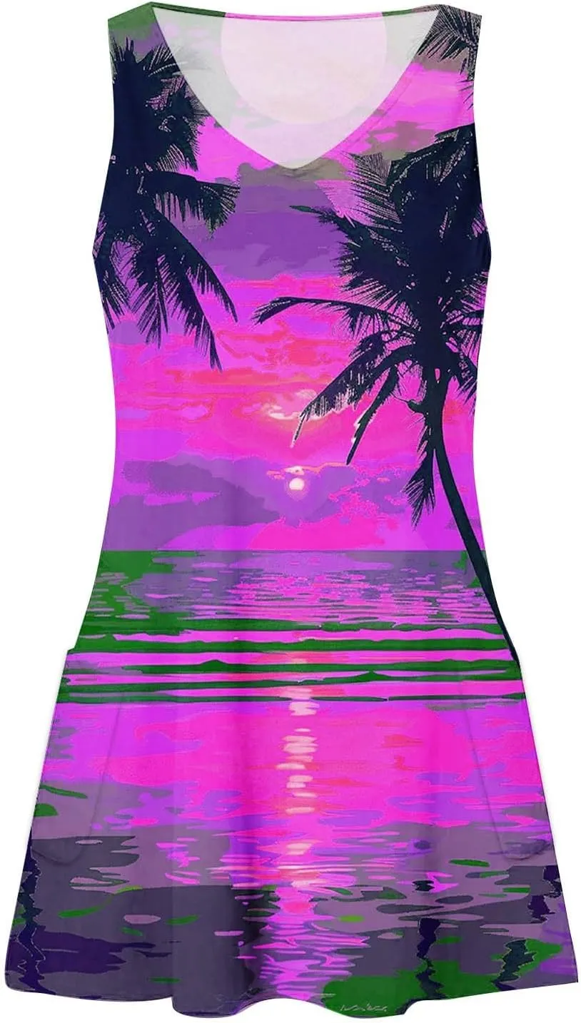 Summer Dress for Women 2025 Casual Cold Shoulder Beach Mini Dresses Sexy V Neck Flowy Sundress Loose Tank Dress
