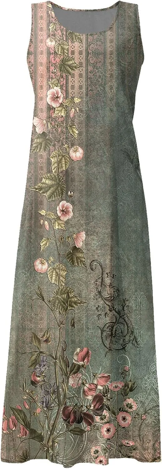 Summer Dresses for Women 2024 Casual Bohemian Solid Color Sleeveless Beach Vacation Sundresses Cotton Linen Dresses Pocket