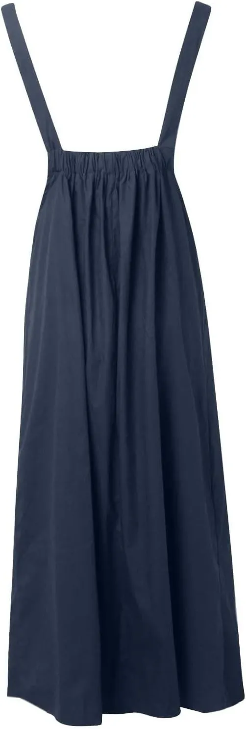 Summer Dresses for Women 2024 Casual Trendy Suspender Loose Retro Long Straps Solid Flowy Skirts with Pockets Y2K Clothes