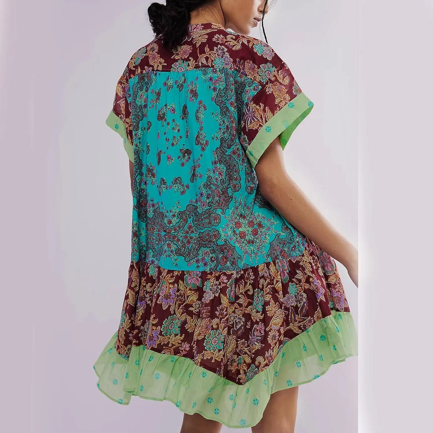 Summer Dresses for Women 2024 Deep V-Neck Casual Hot Shot Mini Dress Boho Cute Floral Babydoll Flowy Sundresses
