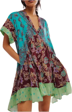Summer Dresses for Women 2024 Deep V-Neck Casual Hot Shot Mini Dress Boho Cute Floral Babydoll Flowy Sundresses
