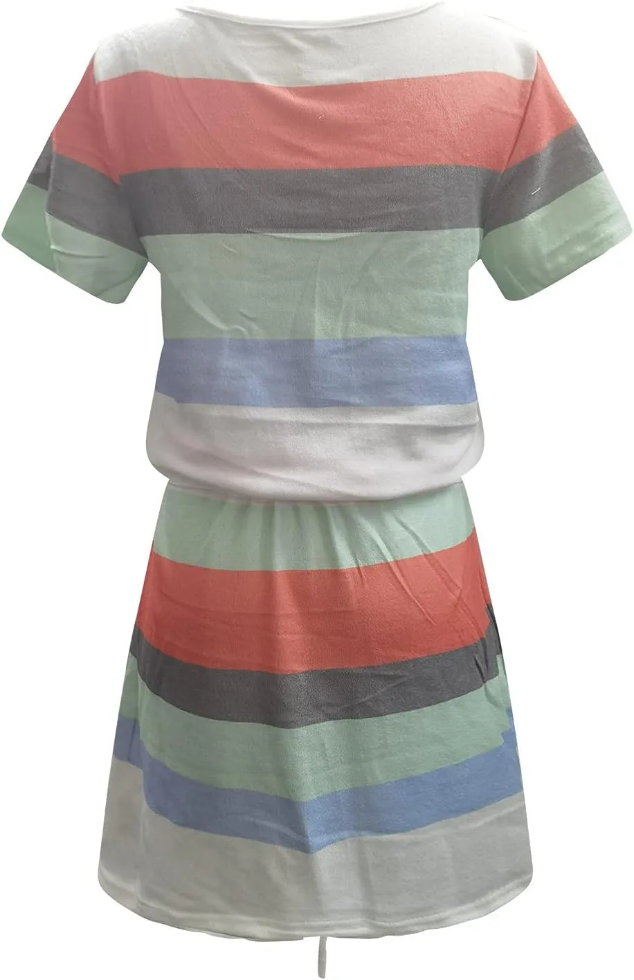 Summer Dresses for Women 2024 Vacation Casual Short Sleeve v Neck Drawstring Mini Dress Striped Tshirt Dress