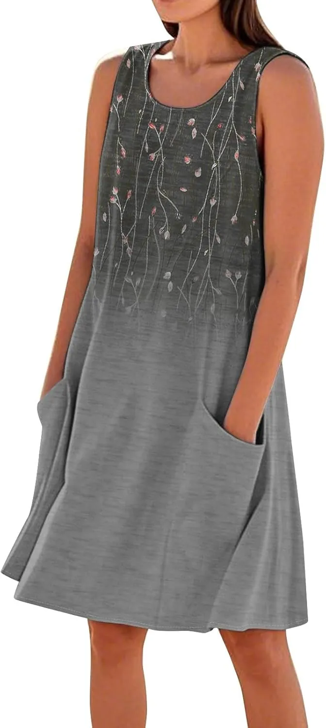 Summer Dresses for Women 2025 Beach Sleeveless Linen Midi Dress Flowy Plus Size Boho Long Sun Dresses with Pocket