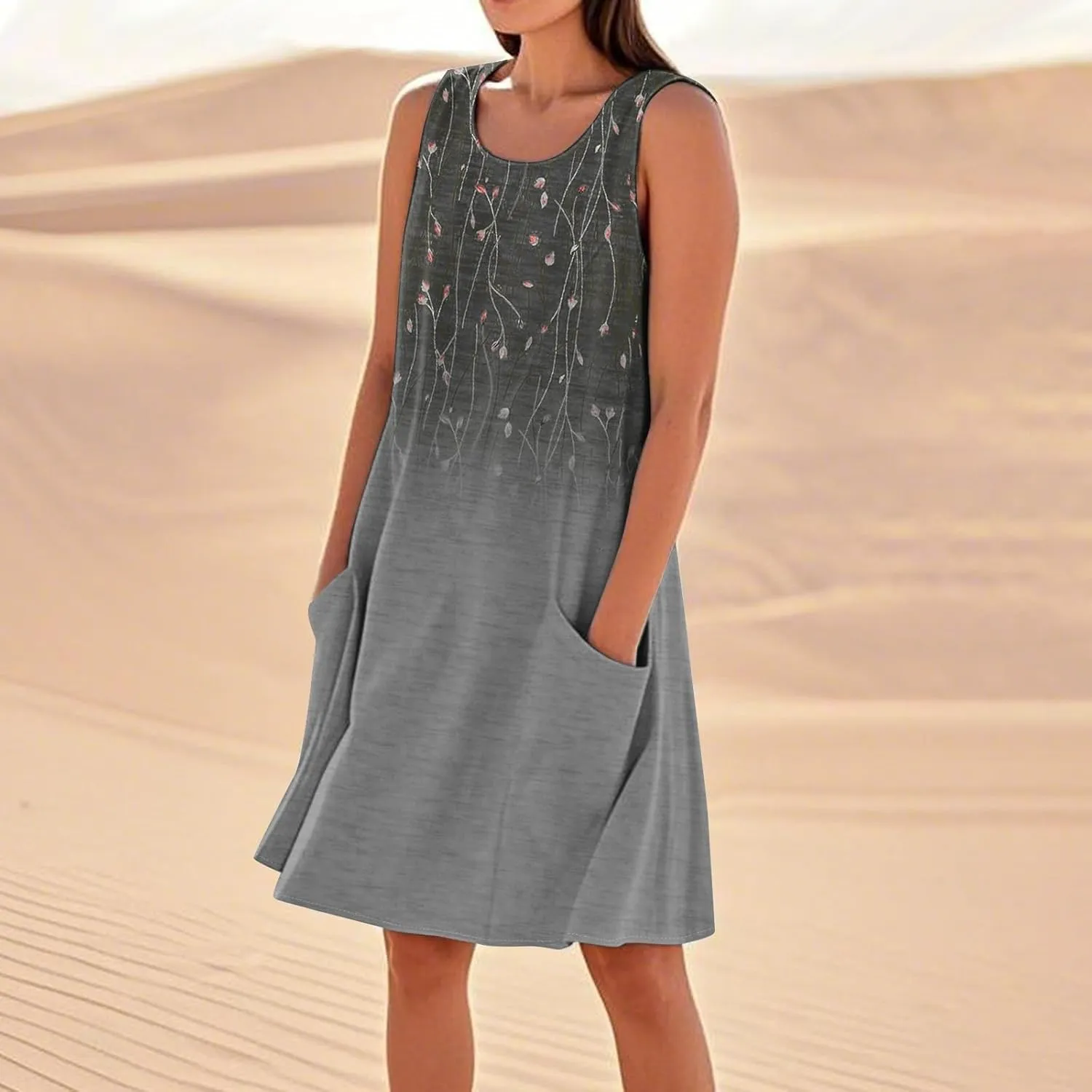 Summer Dresses for Women 2025 Beach Sleeveless Linen Midi Dress Flowy Plus Size Boho Long Sun Dresses with Pocket