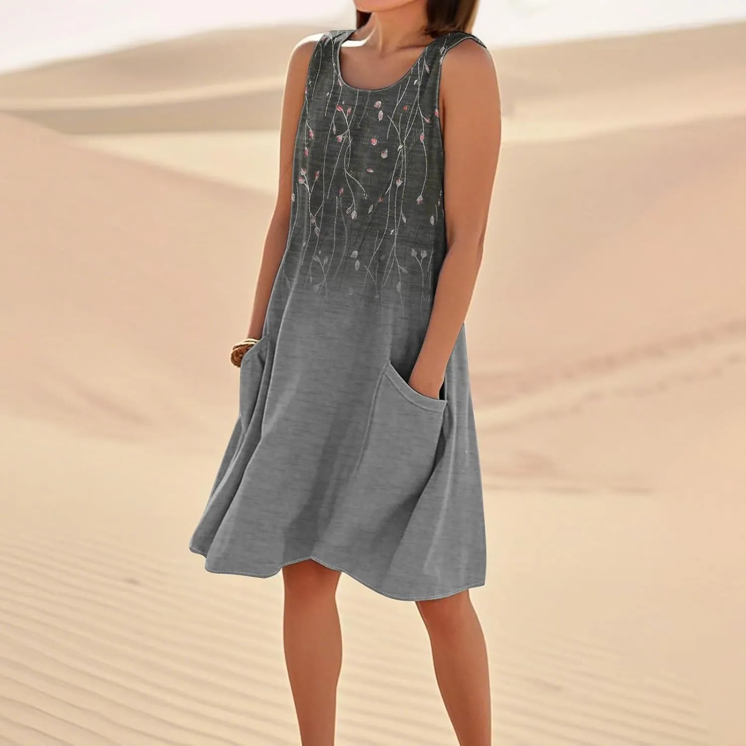 Summer Dresses for Women 2025 Beach Sleeveless Linen Midi Dress Flowy Plus Size Boho Long Sun Dresses with Pocket