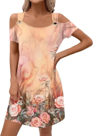 Summer Dresses for Women 2025 Beach Vacation Spring Clothes Eyelet Off-Shoulder Strap Fashion Mini Dress