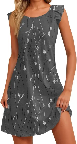 Summer Dresses for Women 2025 Boho Floral Print Solid Ruffle Sleeve Vacation Sundress Tshirt Dress Tank Dress