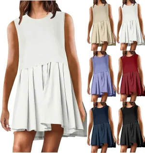 Summer Dresses for Women 2025 Casual Crew Neck Sleeveless Tank Mini Dress Color Block Ruffle Flowy Sundresses