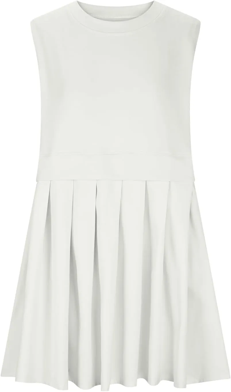 Summer Dresses for Women 2025 Casual Crew Neck Sleeveless Tank Mini Dress Color Block Ruffle Flowy Sundresses