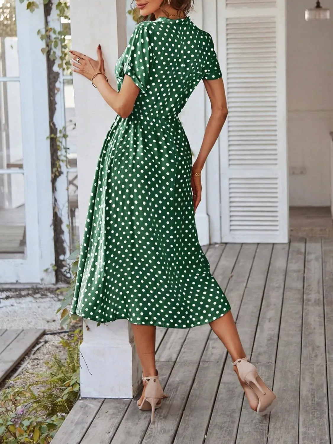 Summer Dresses for Women 2025 Casual Loose Trendy Short Sleeve V-Neck Boho Polka Dot Print Beach Maxi Dress, S-2XL