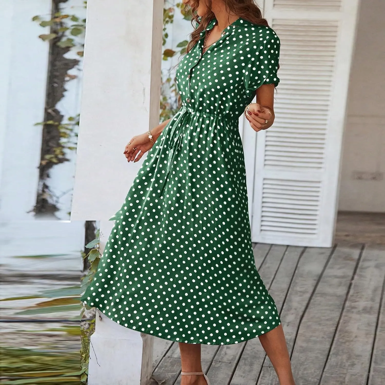 Summer Dresses for Women 2025 Casual Loose Trendy Short Sleeve V-Neck Boho Polka Dot Print Beach Maxi Dress, S-2XL