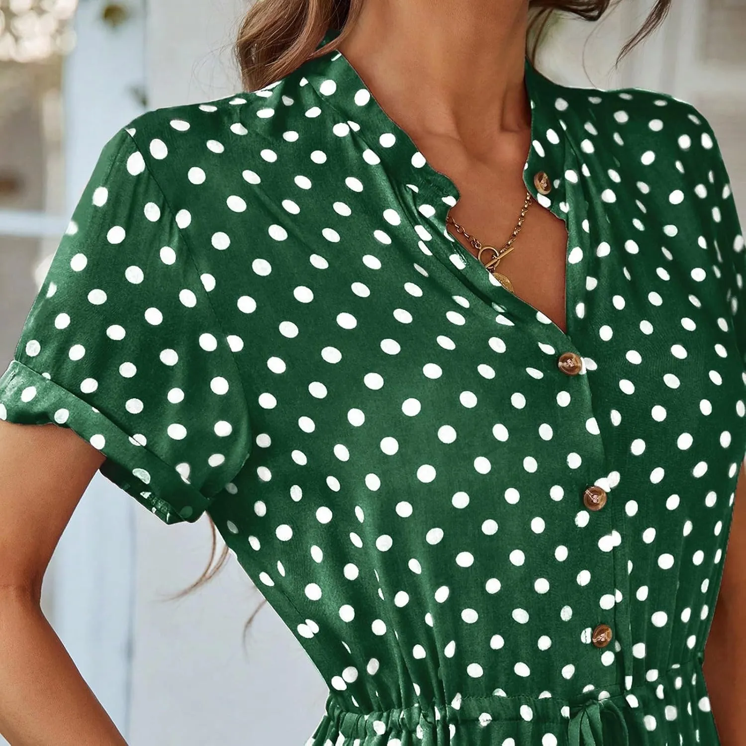 Summer Dresses for Women 2025 Casual Loose Trendy Short Sleeve V-Neck Boho Polka Dot Print Beach Maxi Dress, S-2XL