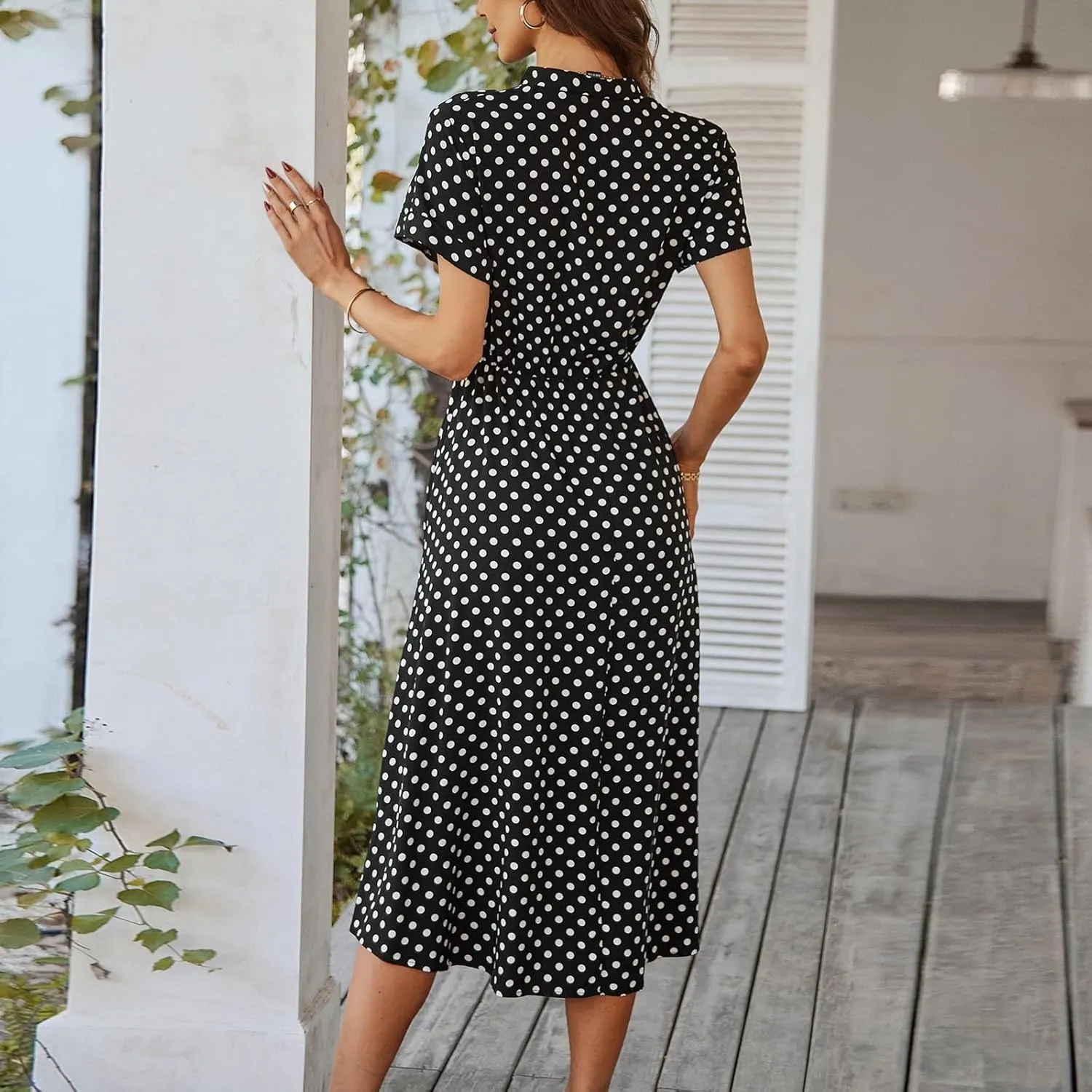 Summer Dresses for Women 2025 Casual Loose Trendy Short Sleeve V-Neck Boho Polka Dot Print Beach Maxi Dress, S-2XL