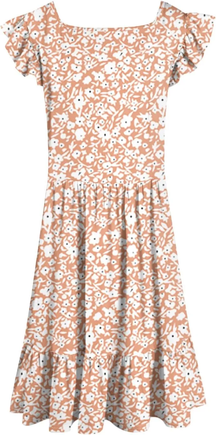 Summer Dresses for Women 2025 Casual Sleeveless Ruffle Flowy Midi Dress Square Neck Tiered Boho Beach Tunic Sundress