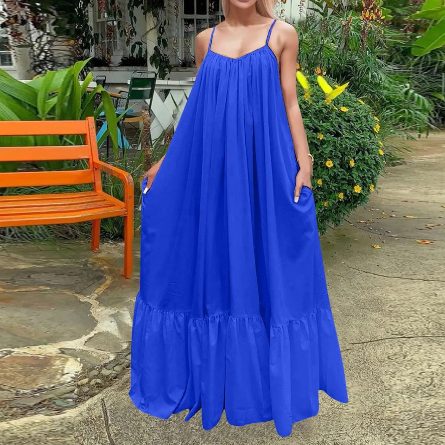 Summer Dresses for Women 2025 Casual Spring Spaghetti Straps Backless Sleeveless Boho Sundresses Beach Vacation Maxi Dress