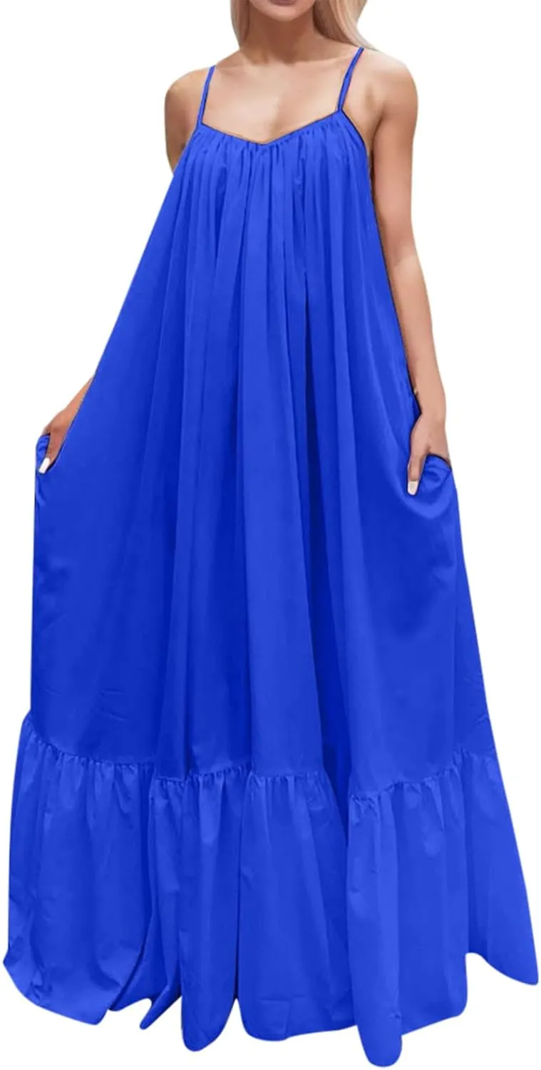 Summer Dresses for Women 2025 Casual Spring Spaghetti Straps Backless Sleeveless Boho Sundresses Beach Vacation Maxi Dress