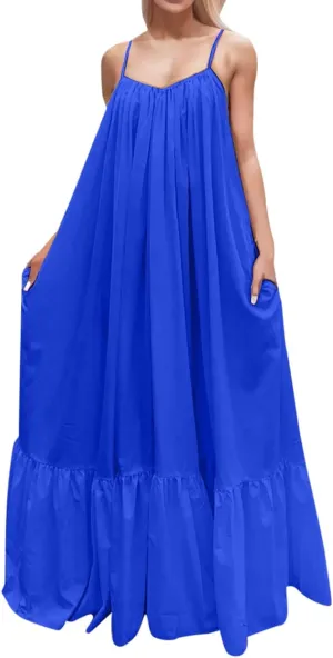 Summer Dresses for Women 2025 Casual Spring Spaghetti Straps Backless Sleeveless Boho Sundresses Beach Vacation Maxi Dress