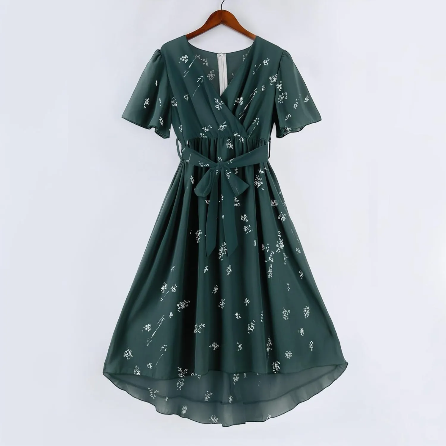 Summer Dresses for Women 2025 Casual Trendy Short Sleeve V-Neck Floral Printed Solid Vacation Cocktail Dress, S-2XL