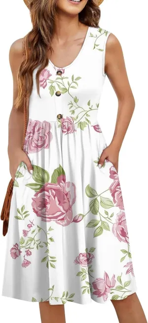 Summer Dresses for Women 2025 Cotton Sleeveless Wedding Guest Dresses Button Midi Boho Beach Vacation Sundress