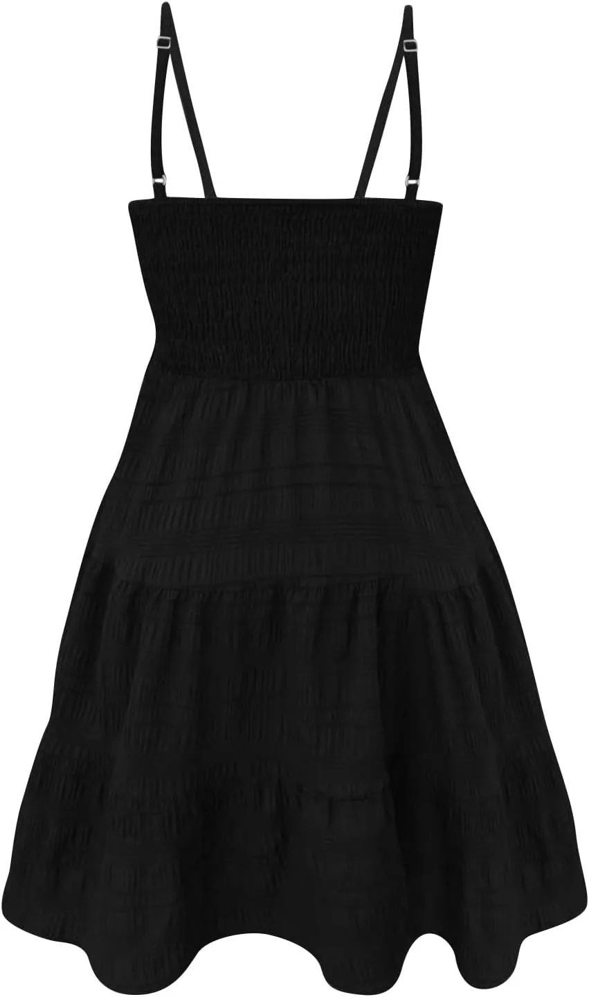 Summer Dresses for Women 2025 - Floral Lace Spaghetti Strap Bustier Mini Dress, Thigh-Length Ruffled Hem Party Dress
