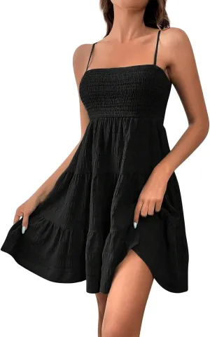 Summer Dresses for Women 2025 - Floral Lace Spaghetti Strap Bustier Mini Dress, Thigh-Length Ruffled Hem Party Dress