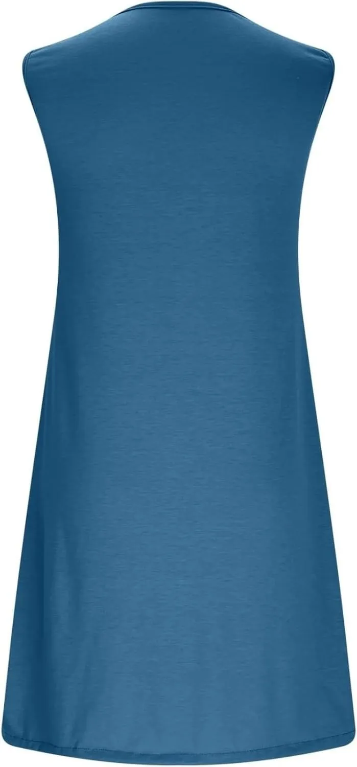 Summer Dresses for Women 2025 Keyhole Neck Casual Dress Sleeveless Pleated Mini Dress Beach Vacation Flowy Dresses