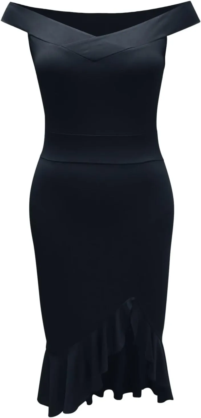 Summer Dresses for Women 2025 Off Shoulder Ruffle Irregular Bodycon Midi Dress Formal Wedding Guest Dresses