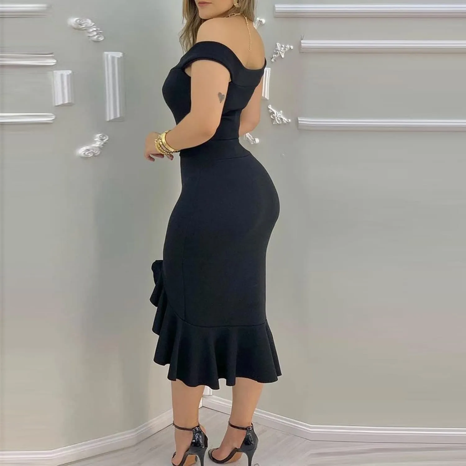 Summer Dresses for Women 2025 Off Shoulder Ruffle Irregular Bodycon Midi Dress Formal Wedding Guest Dresses