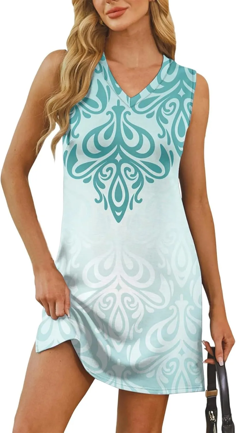 Summer Dresses for Women 2025 Sleeveless Beach T Shirt Dresses Casual Sundresses Loose Floral Tank Dress with Split