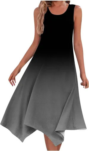 Summer Dresses for Women Casual Sleeveless Tank Dress Knee-Length U-Neck Tie Dye Print Sundress Beach Boho Midi-Dresses