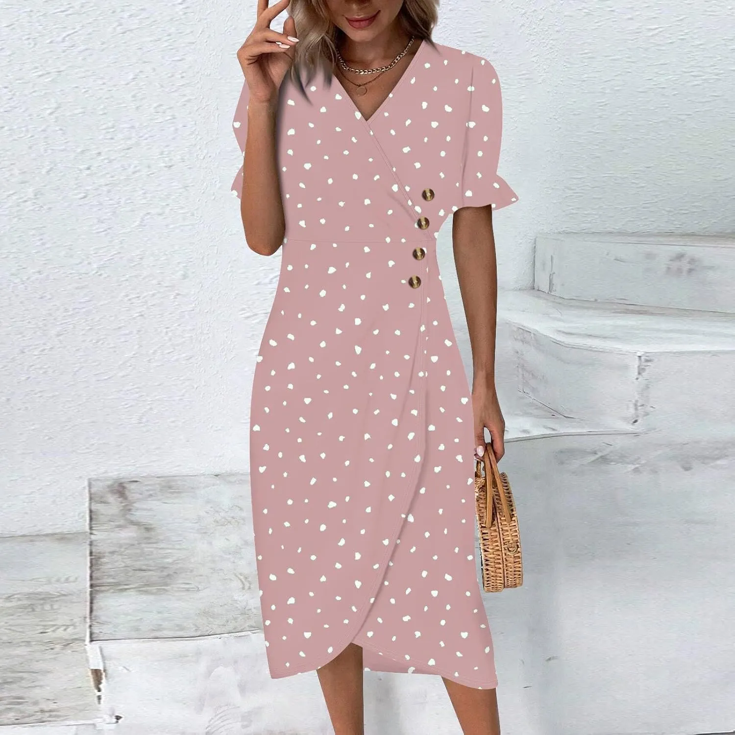 Summer Dresses for Women Midi Dresses for Women Puff Sleeve Loose Flowy Summer Swing Dress