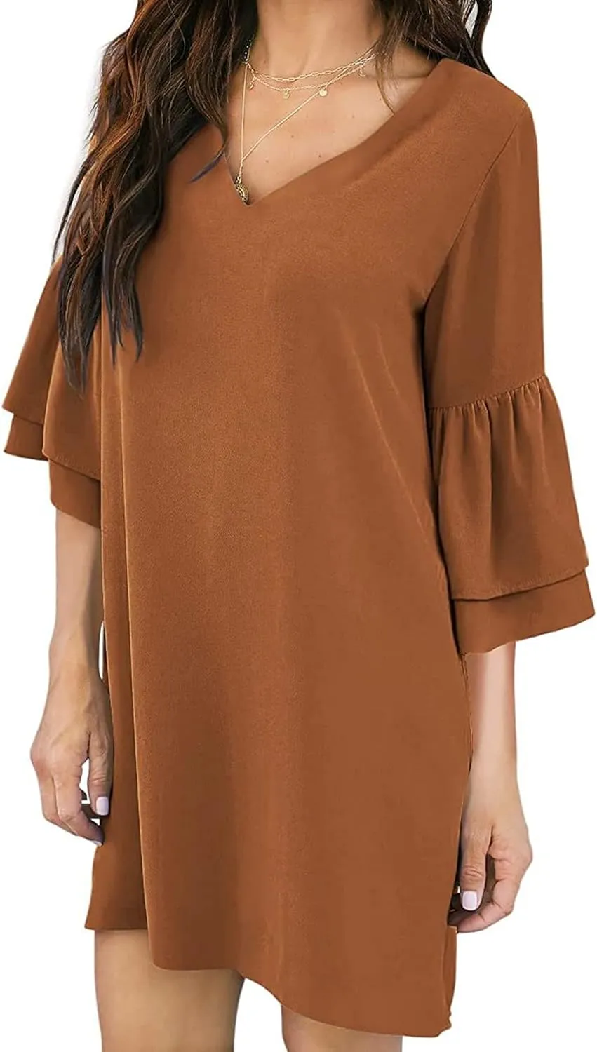 Summer Dresses for Women Sweet & Cute V-Neck Bell Sleeve Mini Shift Dress Casual Loose Flowy Sundress Comfy Work Dresses