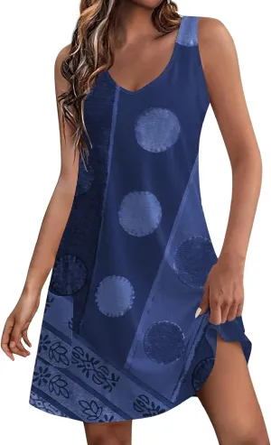 Summer Dresses for Women, Trendy V Neck Casual Boho Dress with Pockets Flowy Knee Length Sleeveless Sun Dresses