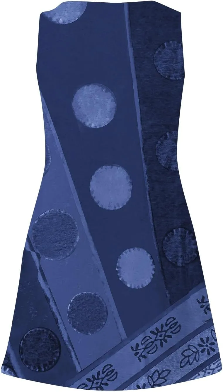 Summer Dresses for Women, Trendy V Neck Casual Boho Dress with Pockets Flowy Knee Length Sleeveless Sun Dresses