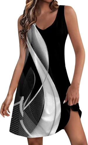 Summer Dresses for Women, V Neck Sleeveless Sundresses with Pockets Casual Boho Beach Dress Vacation Flowy Dresses