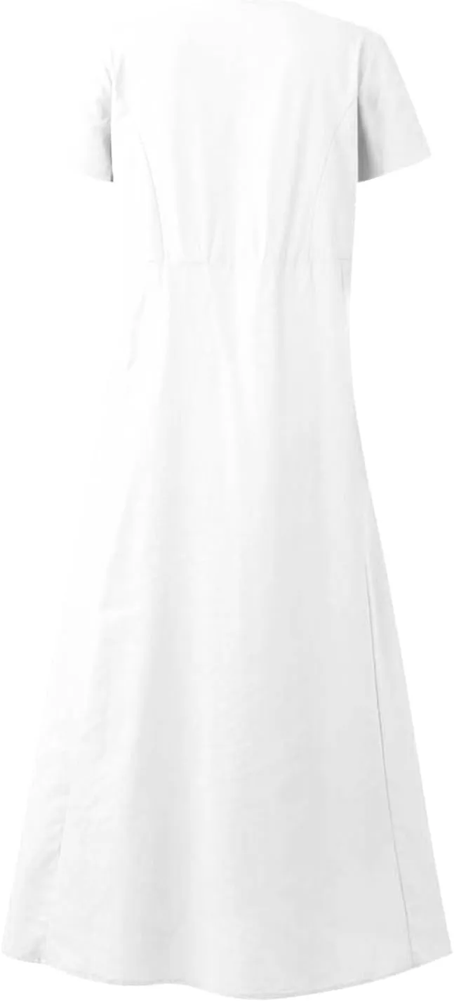 Summer Maxi Dress for Women Crew Neck Short Sleeve Sundress Beach Vacation Tropical Resort Ruffle Dress with Pockets