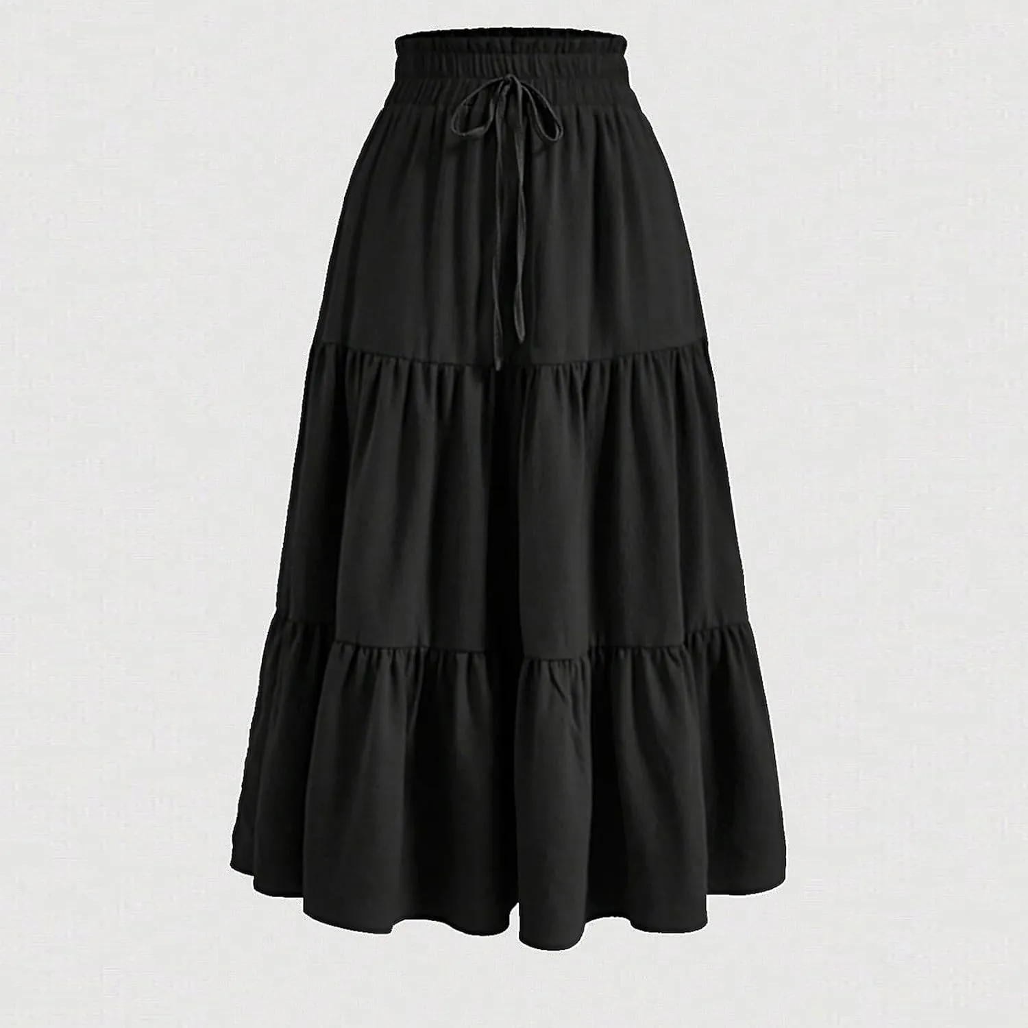 Summer Skirts for Women 2025 Vacation Boho Floral Tiered Maxi Skirt Drawstring High Waisted Flowy Ruffle A Line Skirt