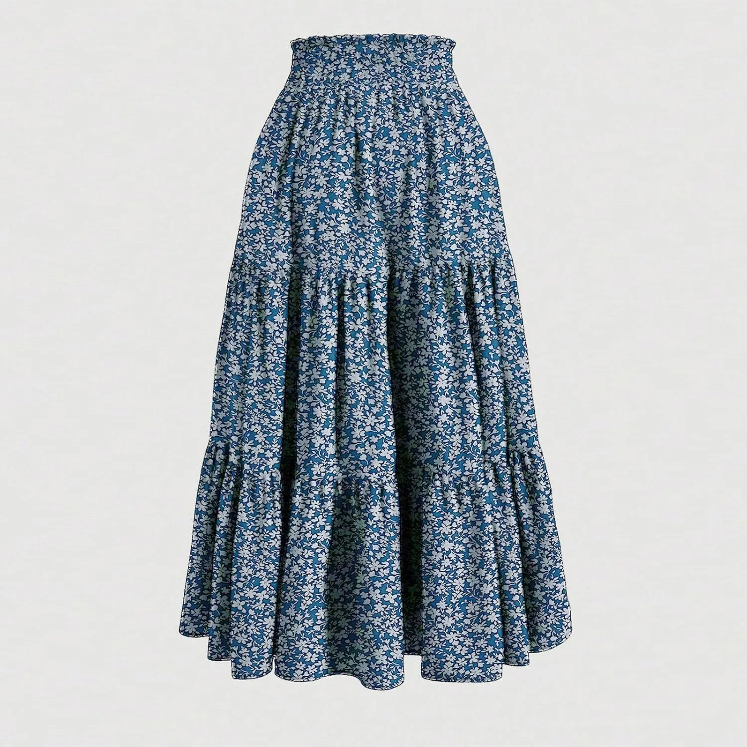Summer Skirts for Women 2025 Vacation Boho Floral Tiered Maxi Skirt Drawstring High Waisted Flowy Ruffle A Line Skirt