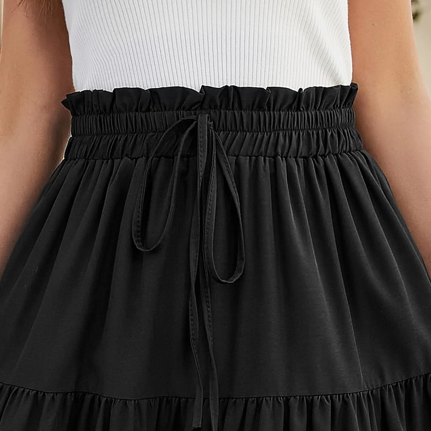Summer Skirts for Women 2025 Vacation Boho Floral Tiered Maxi Skirt Drawstring High Waisted Flowy Ruffle A Line Skirt