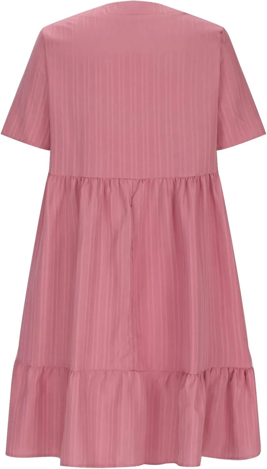 Summer Vacation Dresses for Women 2025 Short Sleeve Beach Dress V Neck Boho Dresses Ruffle A-Line Mini Dress