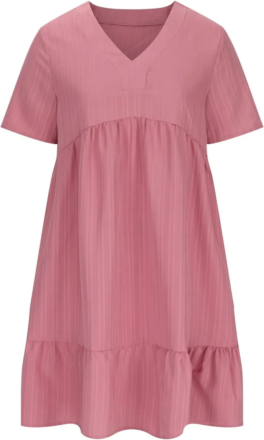 Summer Vacation Dresses for Women 2025 Short Sleeve Beach Dress V Neck Boho Dresses Ruffle A-Line Mini Dress