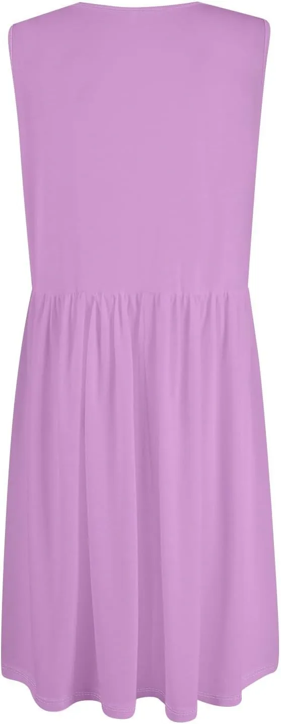 Sun Dresses for Women 2025 Summer Casual Sleeveless Button Beach Dresses Trendy Solid Color V Neck Dress with Pocket