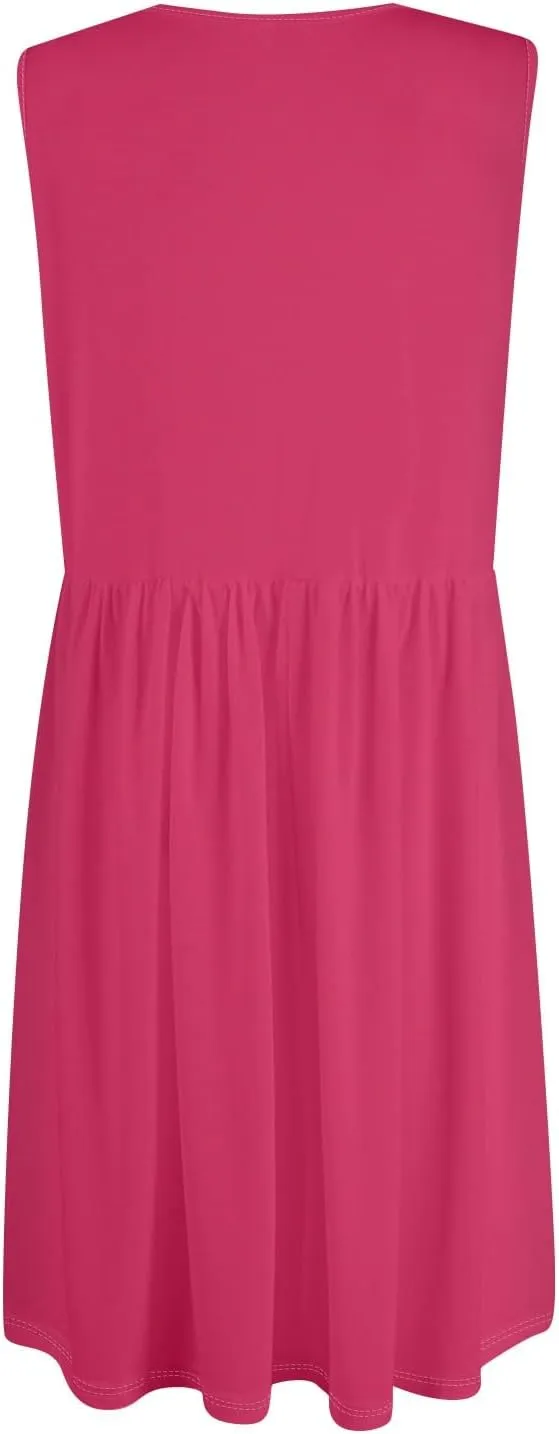 Sun Dresses for Women 2025 Summer Casual Sleeveless Button Beach Dresses Trendy Solid Color V Neck Dress with Pocket