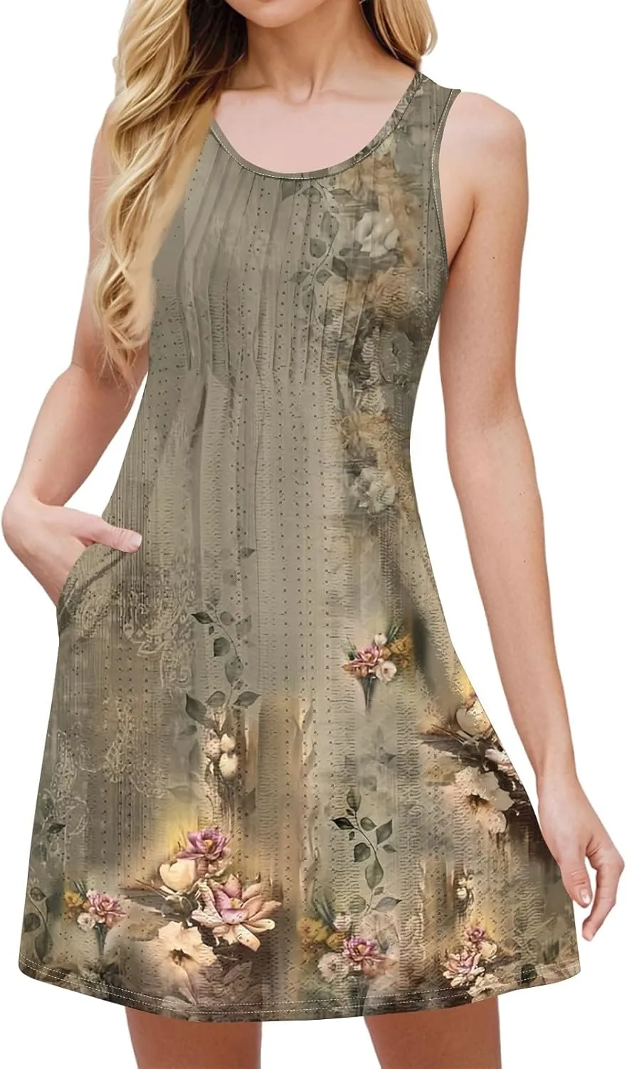 Sundress for Women 2025 Summer Casual Sleeveless Swing T Shirt Dresses Beach Cover up Tank Dress with Pockets