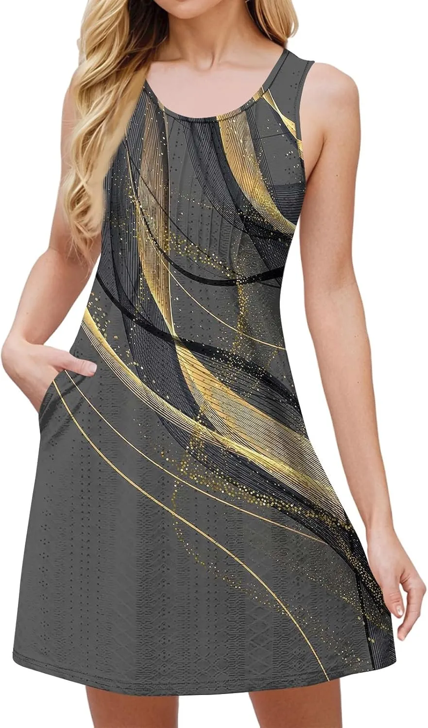 Sundress for Women 2025 Summer Casual Sleeveless Swing T Shirt Dresses Beach Cover up Tank Dress with Pockets