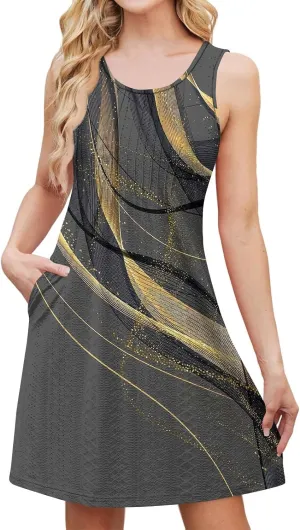 Sundress for Women 2025 Summer Casual Sleeveless Swing T Shirt Dresses Beach Cover up Tank Dress with Pockets